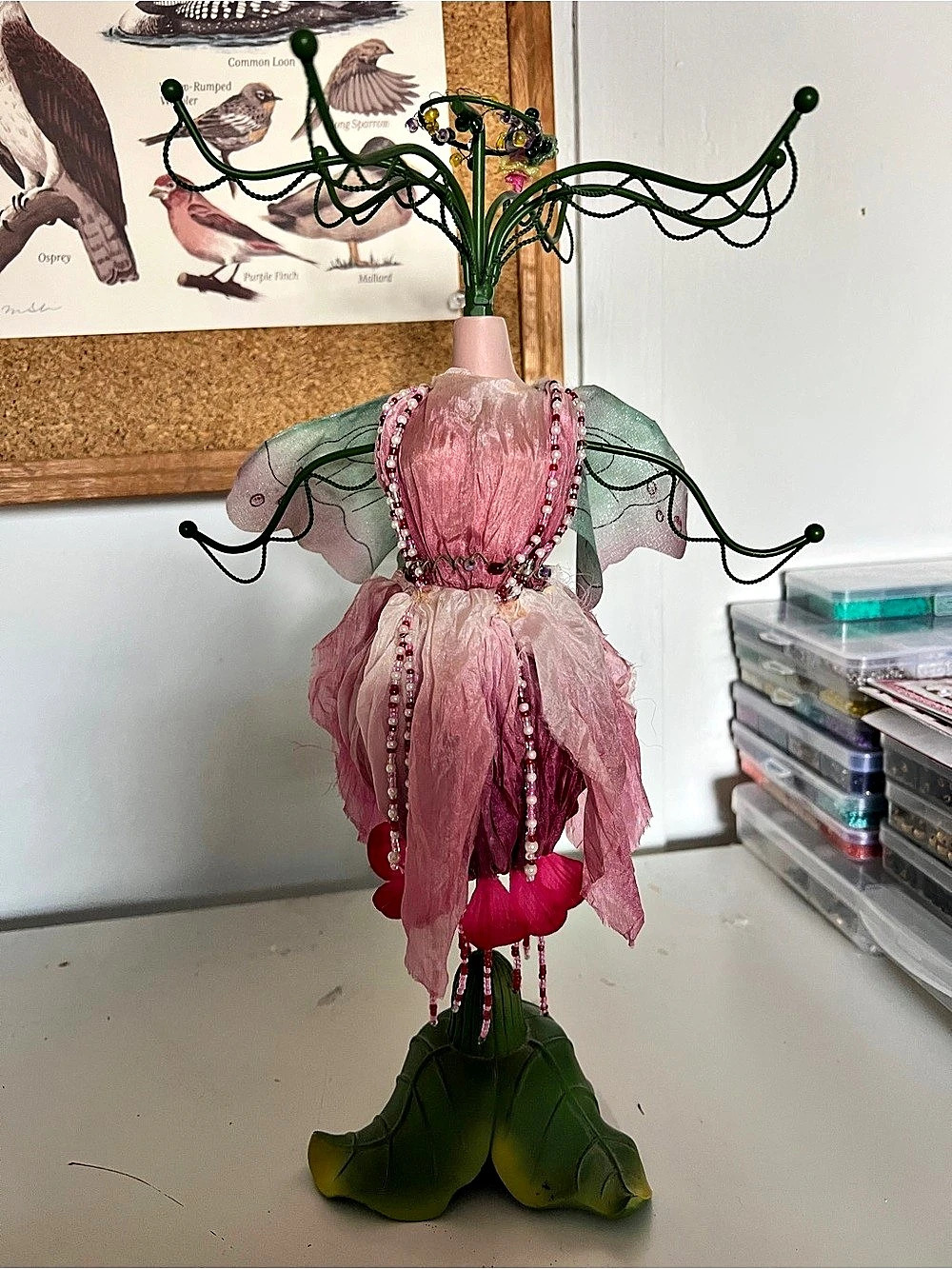 Pink Floral Fairy jewelry holder 13”